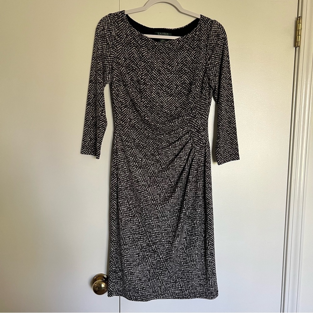 Lauren Ralph Lauren Black and White Jersey Knit 3/4 Sleeve Sheath Dress size 6